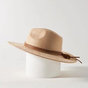 Anthropologie Tan Wide-Brim Fedora with Braided Leather Band
